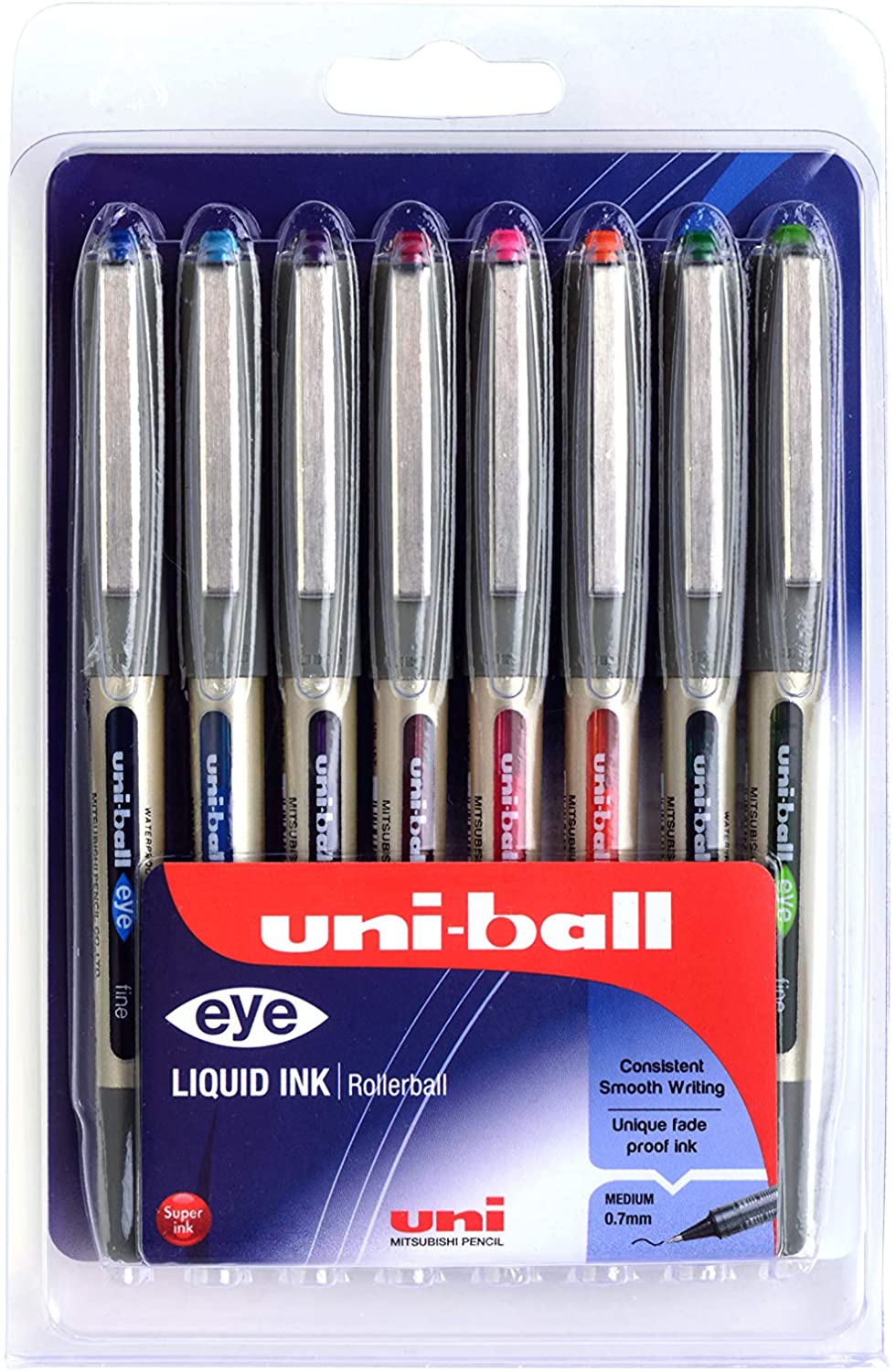 uni-ball Eye Designer UB-157D Liquid Ink Rollerball Pens - Pack of 8, Multi-Colour, 8 count (Pack of 1)