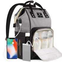 ComfyDegree Baby Changing Bag Backpack Waterproof Multi-Function Large Capacity Diaper Bag Rucksack with USB Port, Stroller Straps & Insulated Bottle Warmer Pockets for Mom and Dad (Black-Gray)