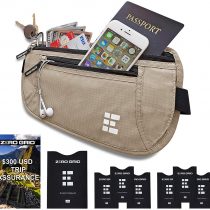 Zero Grid Money Belt w/RFID Blocking - Concealed Travel Wallet & Passport Holder, Ash