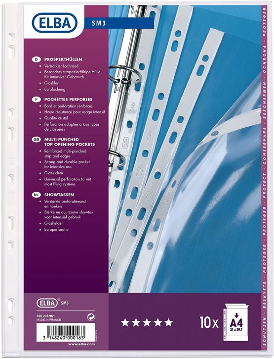 Elba Sm3 Pockets Perforated A4 PVC Pack of 10