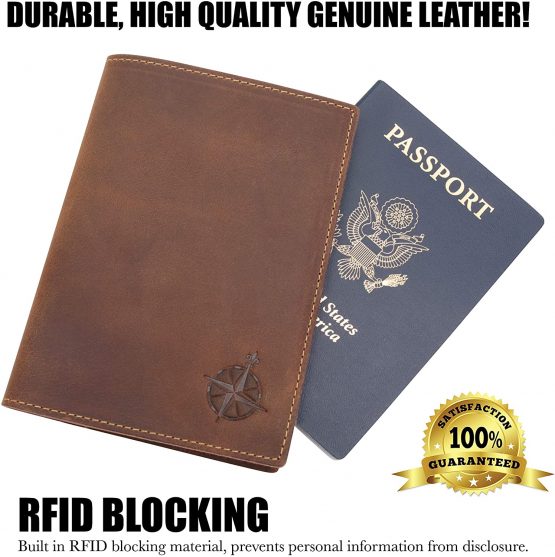 Leather Passport Holder Travel Wallet - RFID Blocking Genuine Leather Travel Wallet for Men and Women(8.8X11.4cm) - Image 4