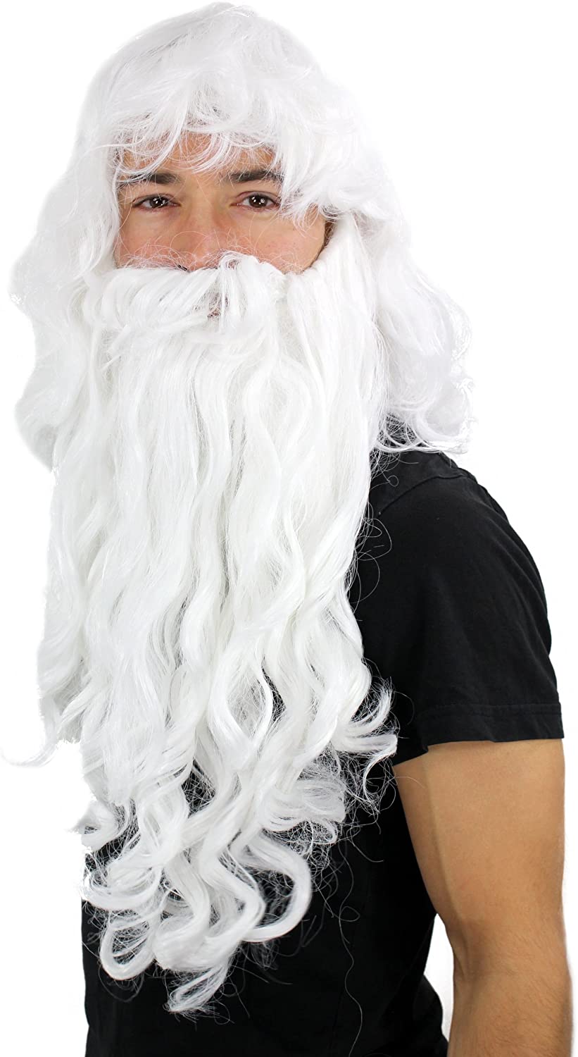 Party/Fancy Dress/Halloween LONG Beard & WIG set WHITE curly WIZARD SORCERER SANTA CLAUS PW0187-P60 Cosplay Roleplay - Image 3