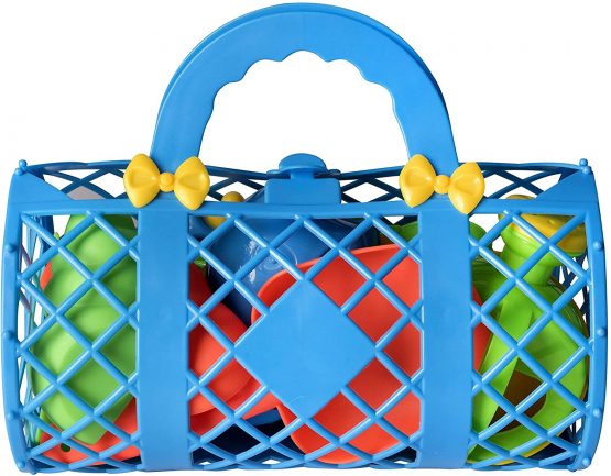 Toys 4 U Beach Toys Mega Pack Bulk Beach & Sandbox Play Set w/ Unique Crab, Shell & Sea Life Sand Molds, Shovel, Rake, Watering Can & BONUS Basket Carry Bag w/ Handles Available in Pink or Blue - Image 2
