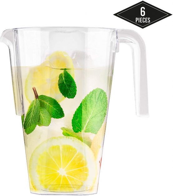 MATANA - 6 Clear Multi-Use Plastic Cockail Pitchers - 1.5 Litre