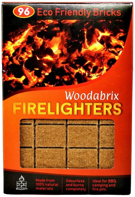 Natural Wood Eco Firelighters. 96 Sustainable Fire-starters Ideal for Wood Burners, Fire Pits, Pizza Ovens, BBQs. No Kindling Required. Lights Even When Damp.