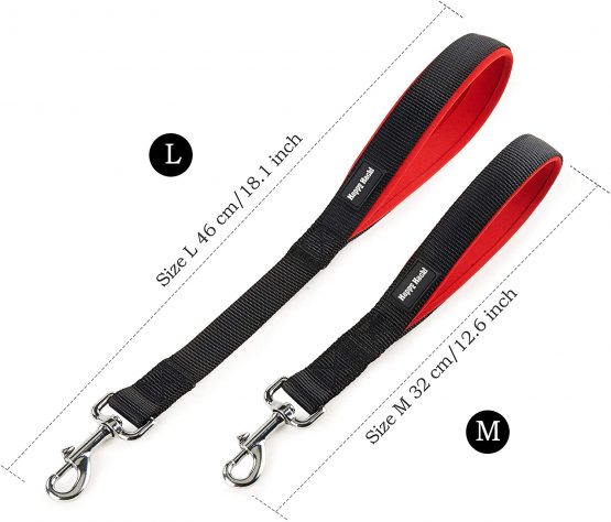 HAPPY HACHI Short Dog Lead Leash for Medium Large Strong Dogs Easy Control Double Webbing Nylon Pet Training Traffic Leash with Padded Handle (Black, M 12.6inch Length) - Image 2