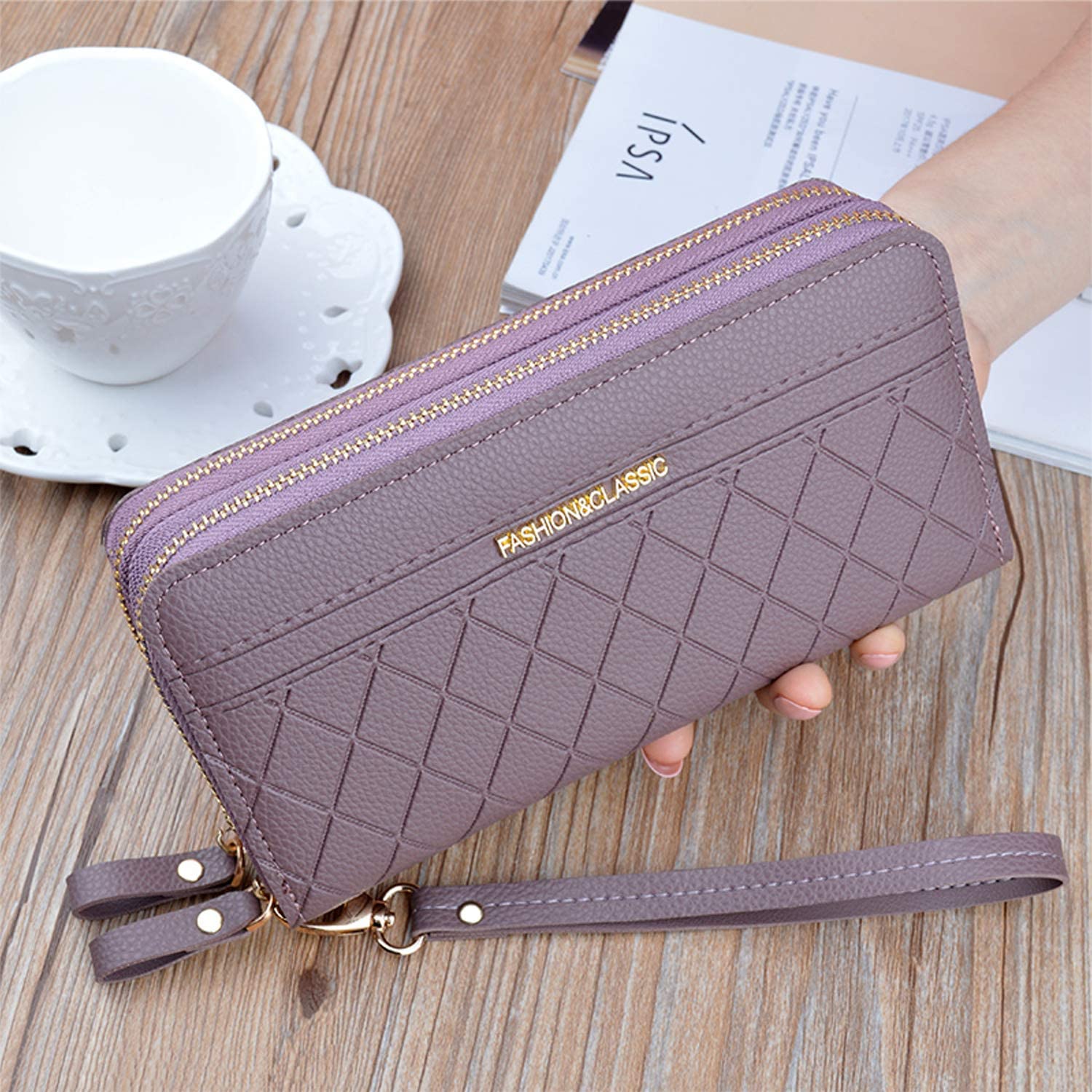 Ladies Purse Wallet with Double Zipper Coin Purse PU Leather Phone Wallet for Women Large Capacity Long Clutch Wallet with Multiple Card Slots Wristlet Wallet (Purple1) - Image 3