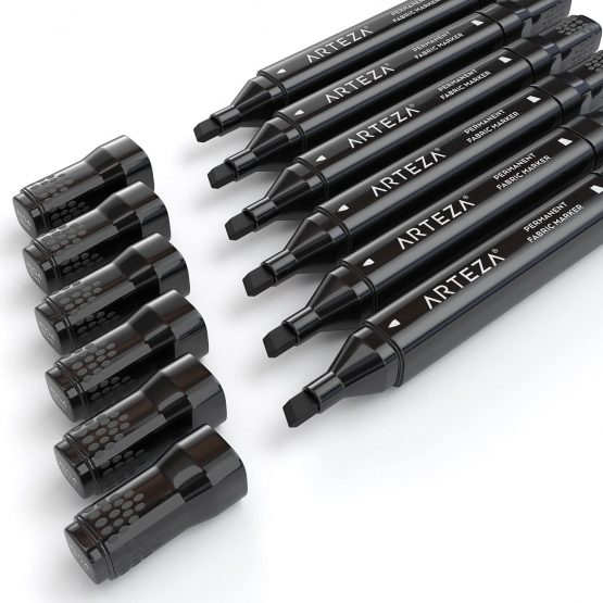 Arteza Fabric Pens for T-Shirts, Black, Pack of 6, Permanent & Machine Washable, Dual-Tipped, for Jeans, Sneakers, Backpacks, Jackets & More - Image 3