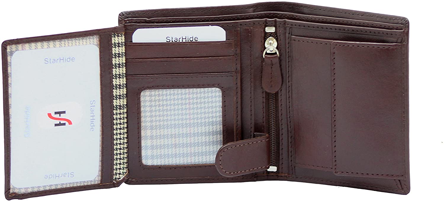 STARHIDE Premium Small Leather Wallet with RFID Protection - Guard Your Cards from Electronic Theft - Gift Boxed - ART-830 (Brown) - Image 4