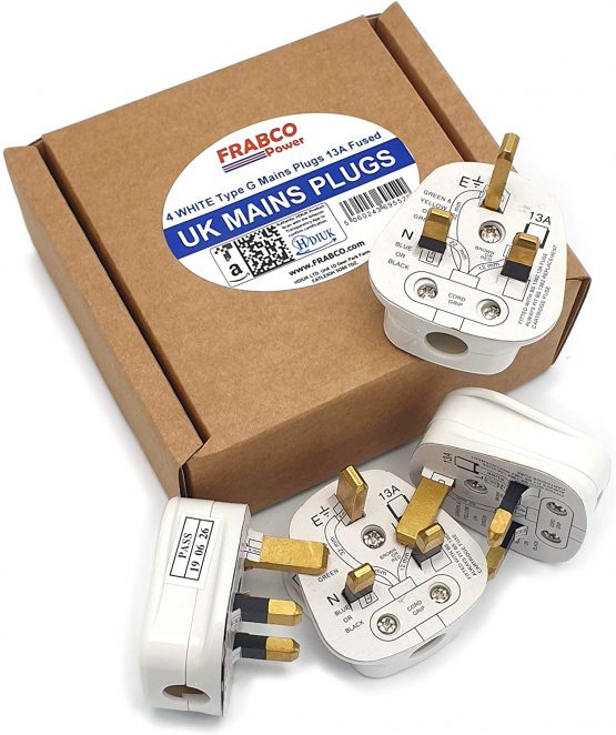 HDIUK Quality 4 Pack UK 13A Mains Plug top self Wire. (White)