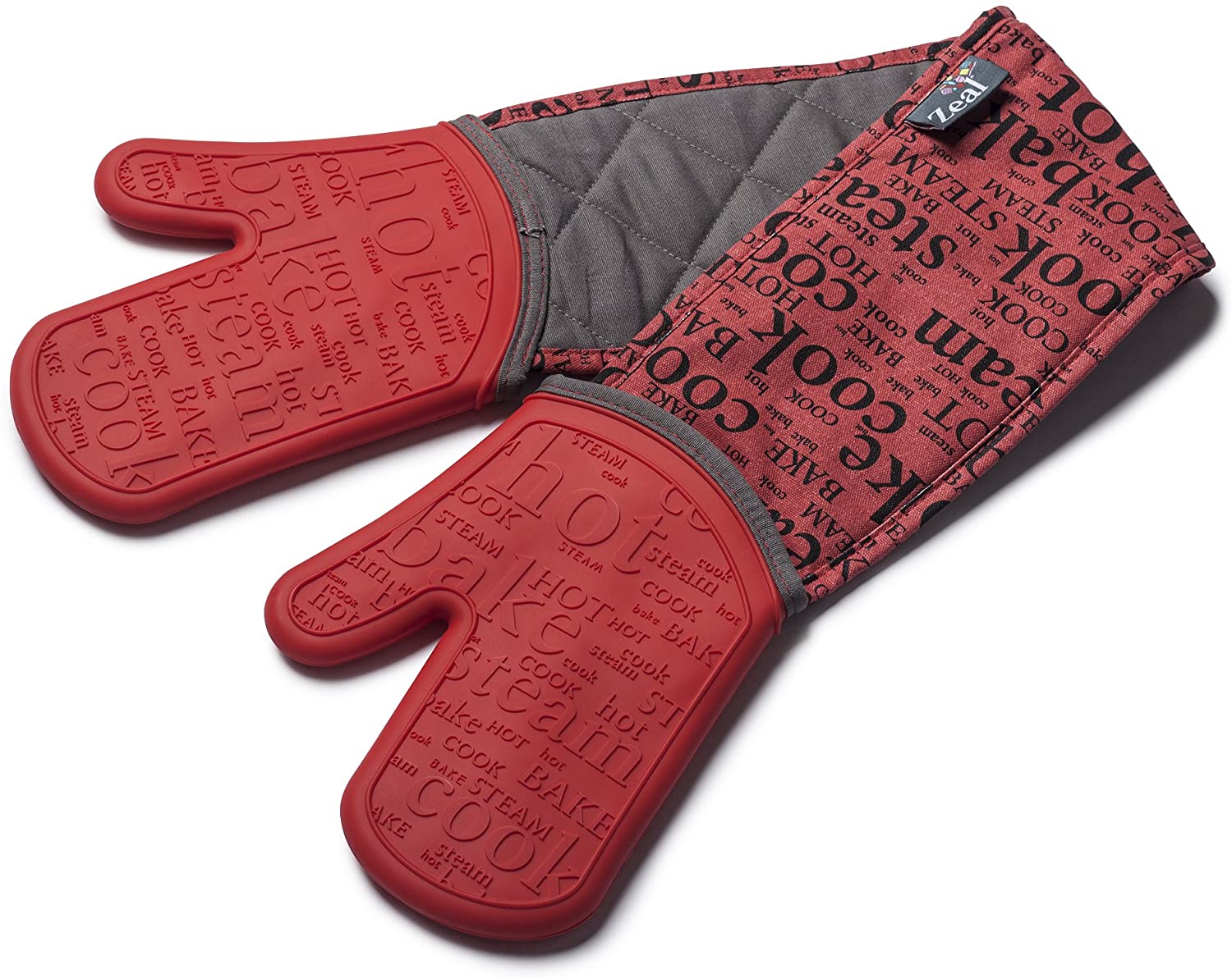Zeal Silicone Heavy Duty Double Oven Gloves Mitts Red (94 cm Long) Script BigaMart