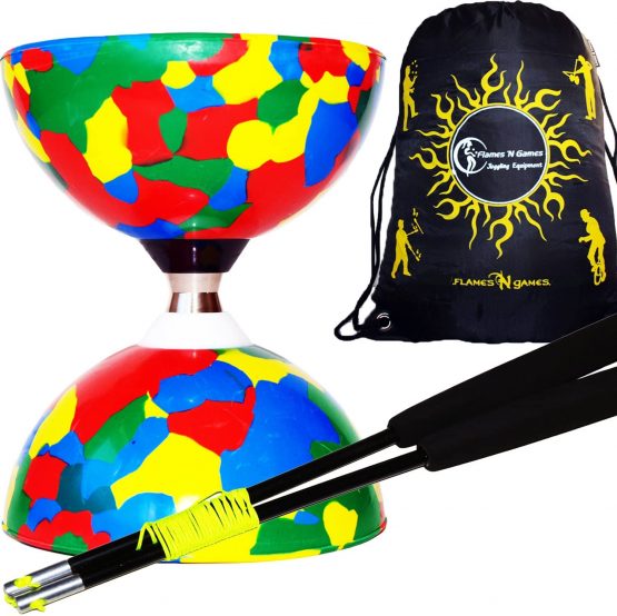 Juggle Dream JESTER Ball Bearing Diabolo Pro Set + Coloured FIBER Diabolo Sticks, Diabolo String + Diabolo Travel Bag. (MultiColour Diabolo + Black Handsticks) - Image 2