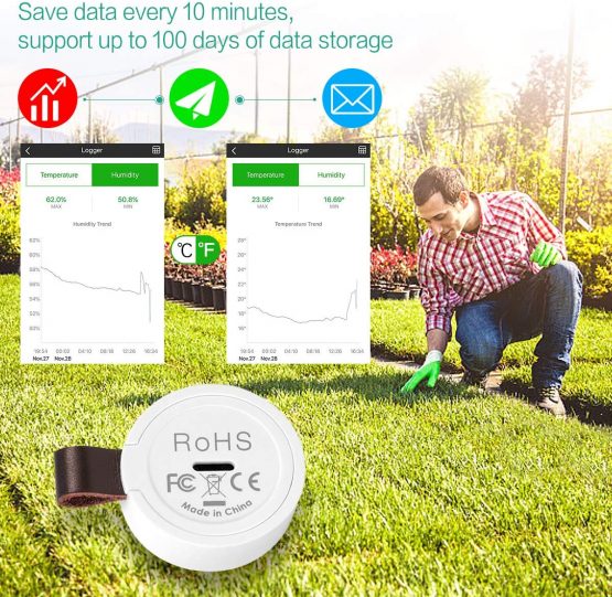 Wireless Thermometer Hygrometer, ORIA Mini Bluetooth 5.0 Humidity Temperature Sensor with Data Export and Alerts for iOS Android, Smart Real-Time Records for House, Wine Cigar, Living Room, Baby Room - Image 4