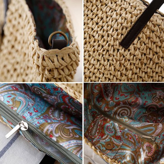 TININNA Summer Women Stylish Simple Beach Bag Straw Bags Leisure Shoulder Bag Travel Tote Bag (Light Brown) - Image 3
