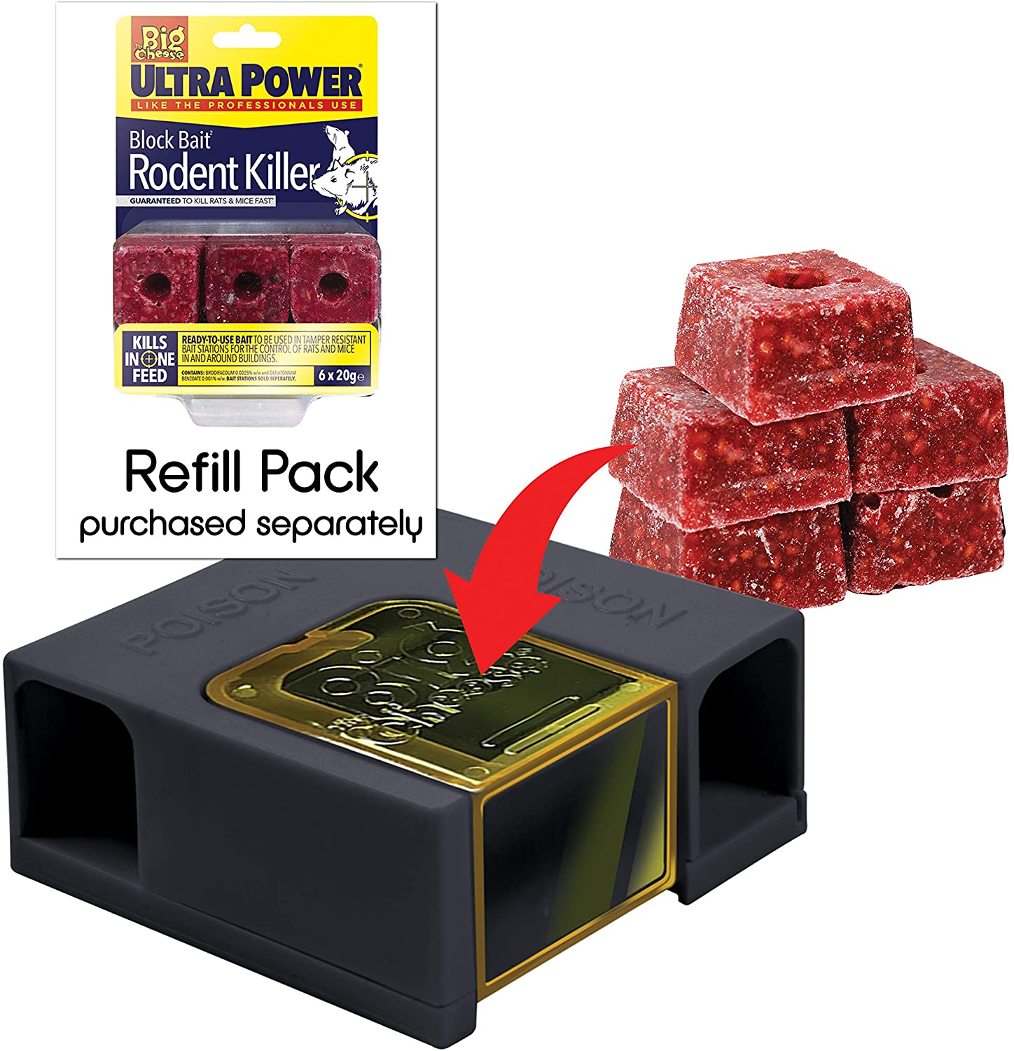 The Big Cheese Ultra Power Block Bait Mouse Killer Kit, Twinpack, Refillable Bait Stations, 5x20g Brodifacoum Blocks - Image 2