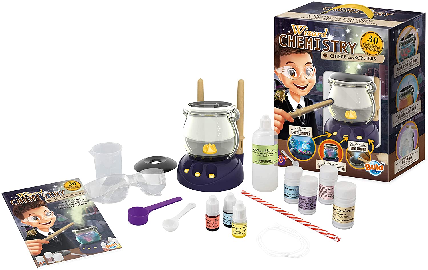 Buki Wizard Chemistry Science Kit for Kids, 30 Experiments with Light Effects & Smoke, Cauldron, Magic Wands - Image 2