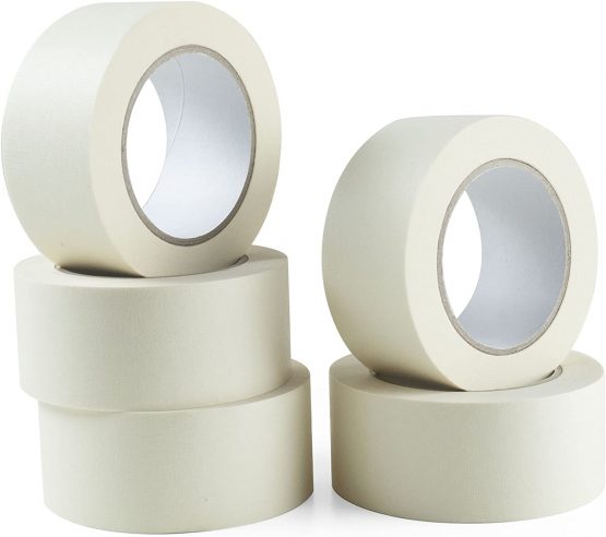 PACK OF 5 Masking Tape | 48mm Wide | 50 Metre Rolls | High Quality Tape | Perfect for Professional & DIY Use | Decorating, Crafts, Body Spraying & More