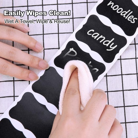 Chalkboard Labels, Joyoldelf 150Pcs Waterproof Reusable Blackboard Stickers Kit for Kitchen Organize with 1 White Chalk Pen, Removable Label Sticker to Decorate Your Pantry Storage Office (Lace) - Image 3