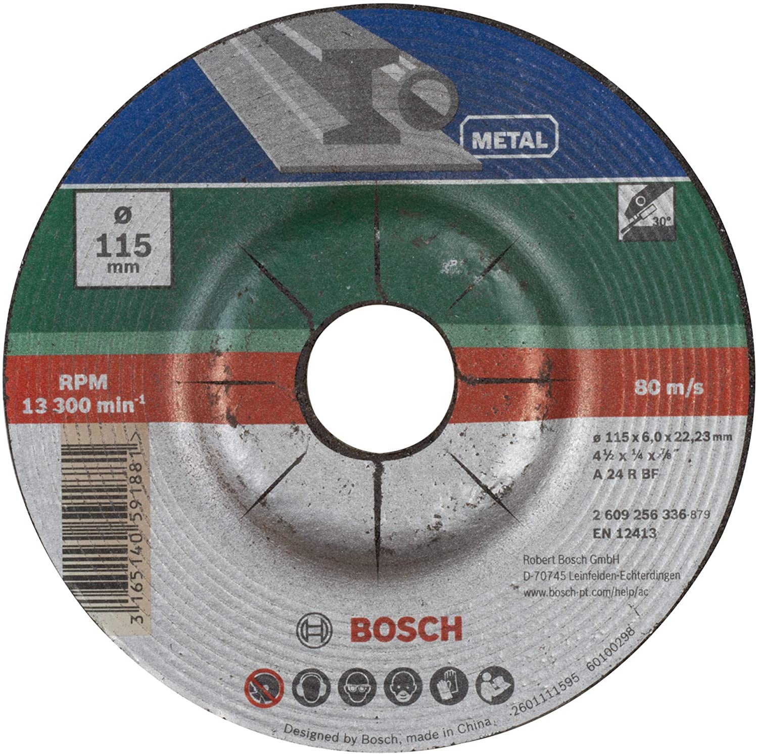 Bosch 2609256336 Metal Grinding Disc with Depressed Centre, Multi-coloured, 115 mm
