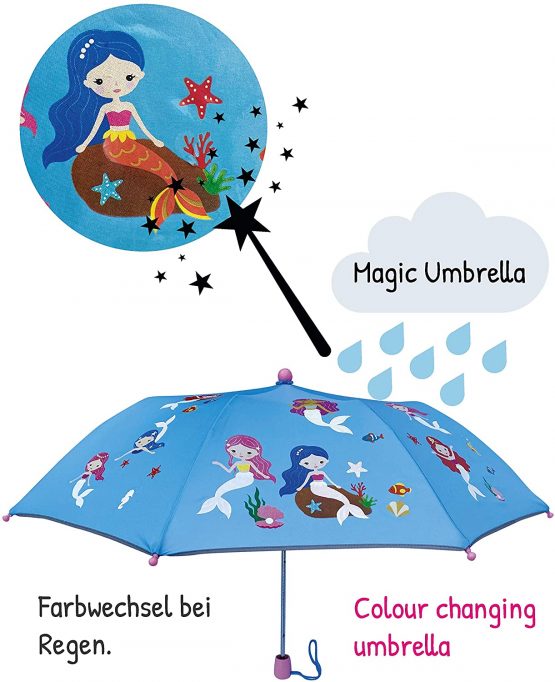 HECKBO® Magic Children Color Changing Umbrella Mermaid - Changes color in the rain - Pocket umbrella for boys and girls - Backpack umbrella sun umbrella for school children kindergarten children - Image 2