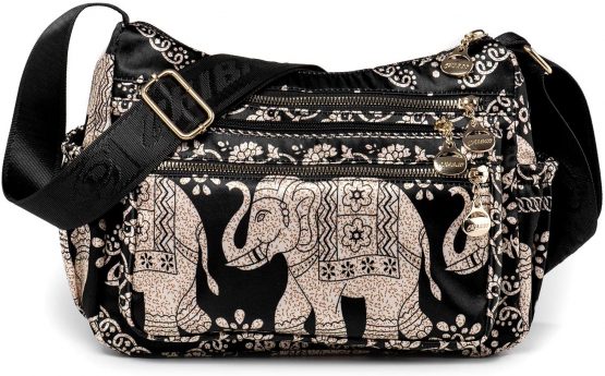 Ethnic Elephant Hobo Shoulder Bag for Women - Lightweight Ladies Cross-Body Handbags - 8 Pockets Medium Size Women Bags - Daily Travel Shopping Messenger Bag Side Bag