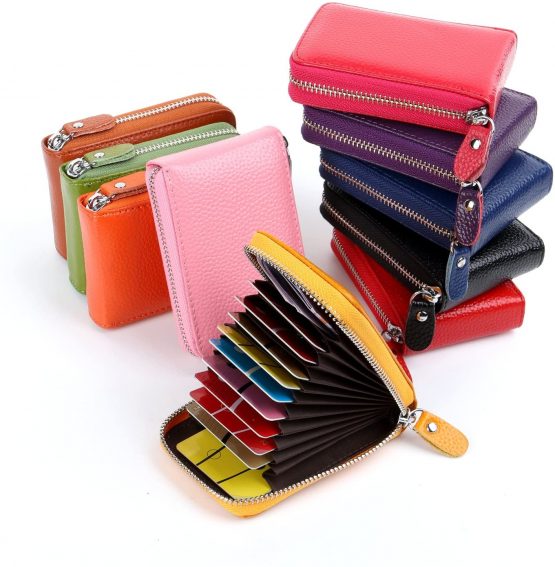 Credit Card Holders Women Ladies Leather Credit Card Wallets for Women Credit Card Holder Women RFID Protector (Rose Red) - Image 2
