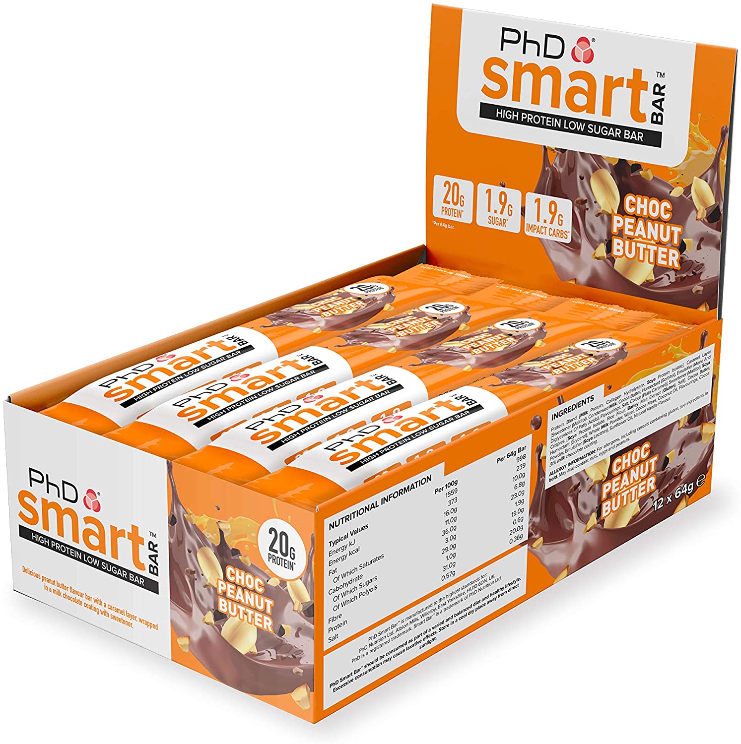 PhD Nutrition Smart Protein Bar Low Calorie, Nutritional Protein Bars/Protein Snacks, High Protein Low Sugar