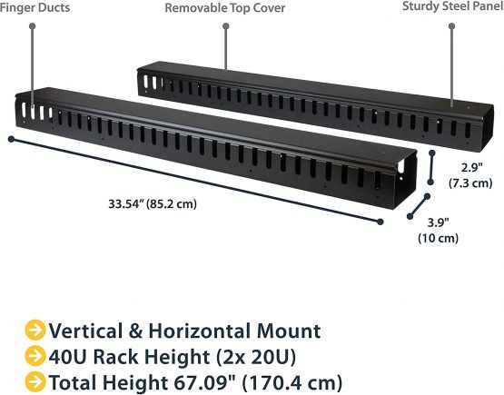 StarTech Vertical Cable Organizer with Finger Ducts - Vertical Cable Management Panel - Rack-Mount Cable Raceway - 0U - 6 ft. (CMVER40UF) - Image 2