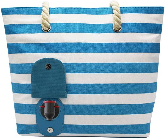 PortoVino Beach Wine Tote (Turquoise/White) - Beach Bag With Hidden, Insulated Compartment, Holds 2 Bottles Of Wine! - Image 4