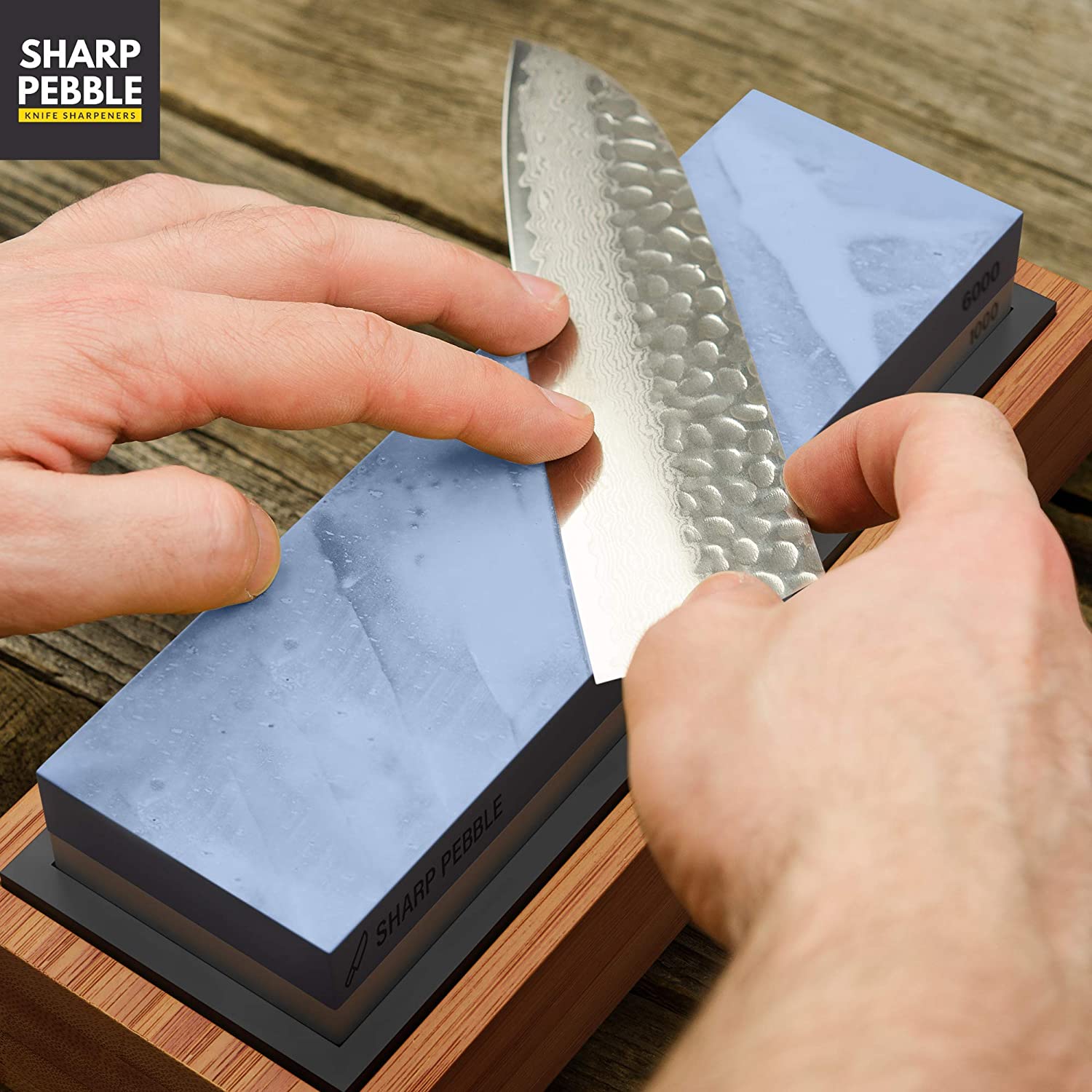 Sharp Pebble Premium Whetstone Knife Sharpening Stone 2 Side Grit 1000/6000 Waterstone- Whetstone Knife Sharpener- NonSlip Bamboo Base & Angle Guide - Image 4