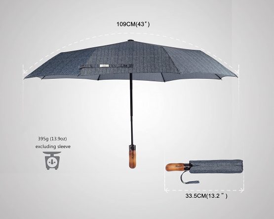 Balios Travel Umbrella Wood Handle Auto Open Close Single Canopy Herringbone - Image 4