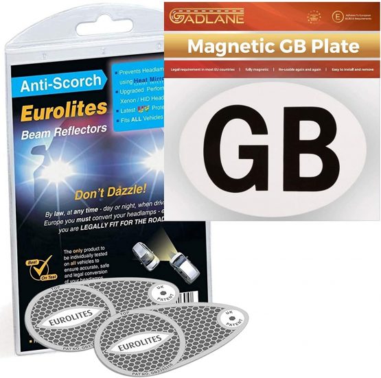 Eurolites Deflectors Headlamp Beam Adaptors Converters & GADLANE Magnetic UK Plate for Driving in Europe - UK Identifier Required from September 28th, 2021