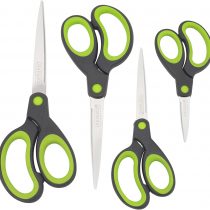 Rapesco 1576 Soft Grip Handle Scissors - Set of 4 (Black/Green)