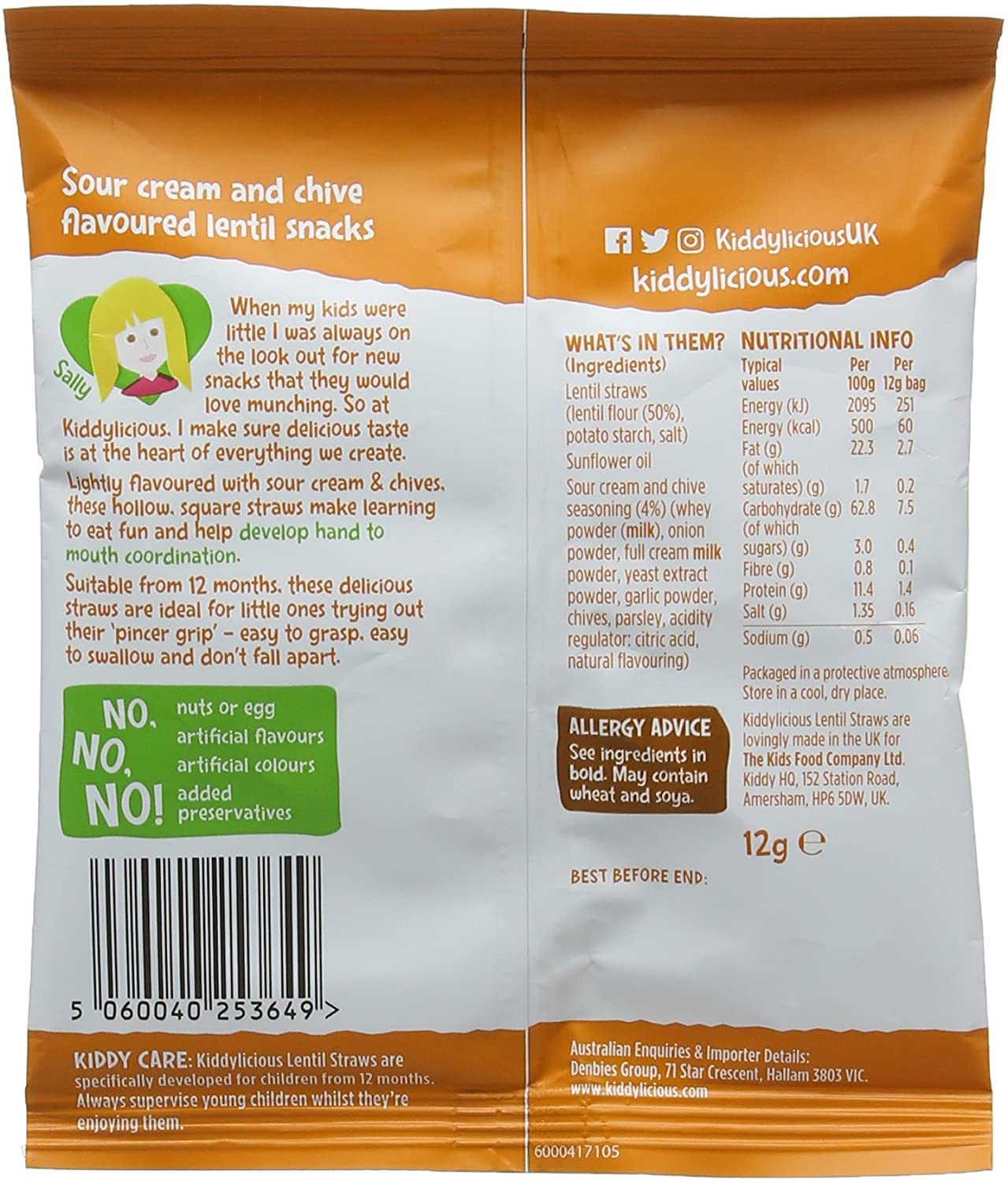 Kiddylicious Sour Cream & Chive Lentil Veggie Straws - Delicious Snacks for Kids - Suitable for 9+ Months - 9 Packs - Image 2
