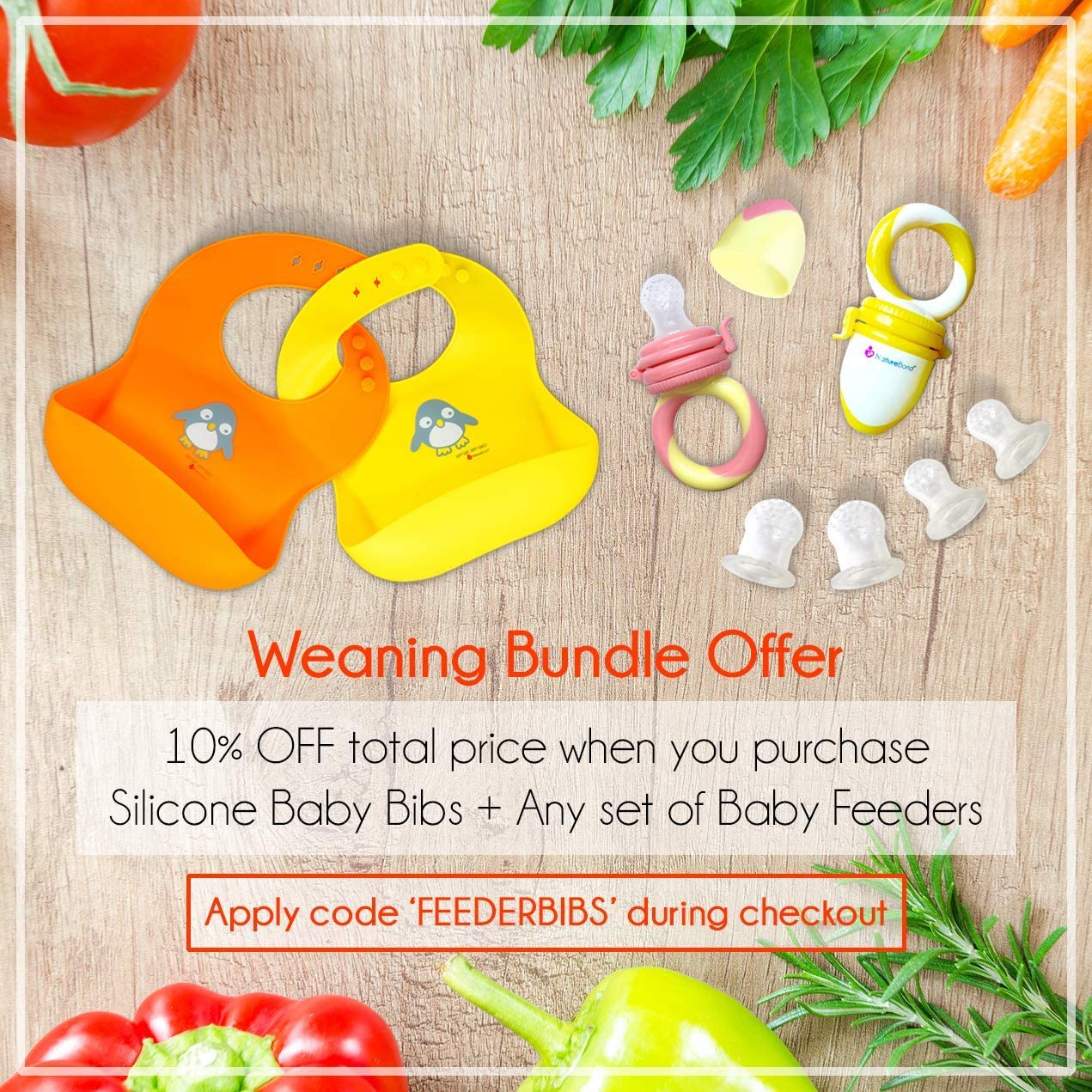 NatureBond Silicone Weaning Bibs for Babies & Toddlers (2pcs) with Waterproof Pouch, Lemonade Yellow & Tangerine Orange - Image 2