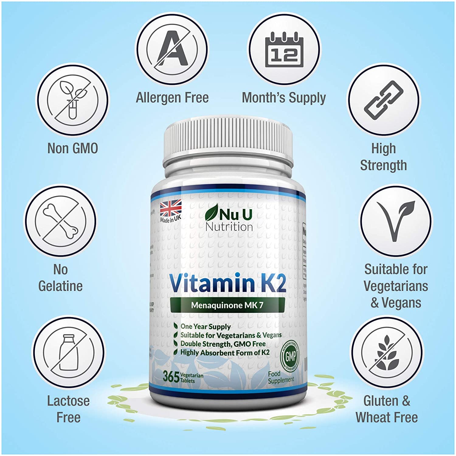Vitamin K2 MK7 200mcg, 365 Vegan Tablets not Capsules, 1 a Day, 1 Year Supply, High Strength VIT K2 Menaquinone - Image 3