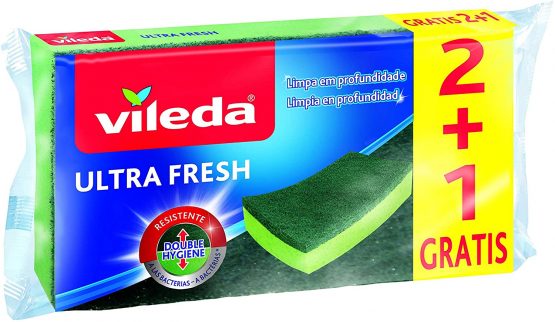 Vileda Ultrafresh Fiber Scrubber with Sponge 2+1, Green