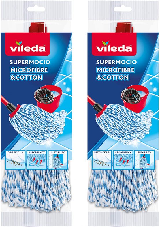 Vileda Supermocio Microfibre and Cotton Mop Refill, Pack of 2