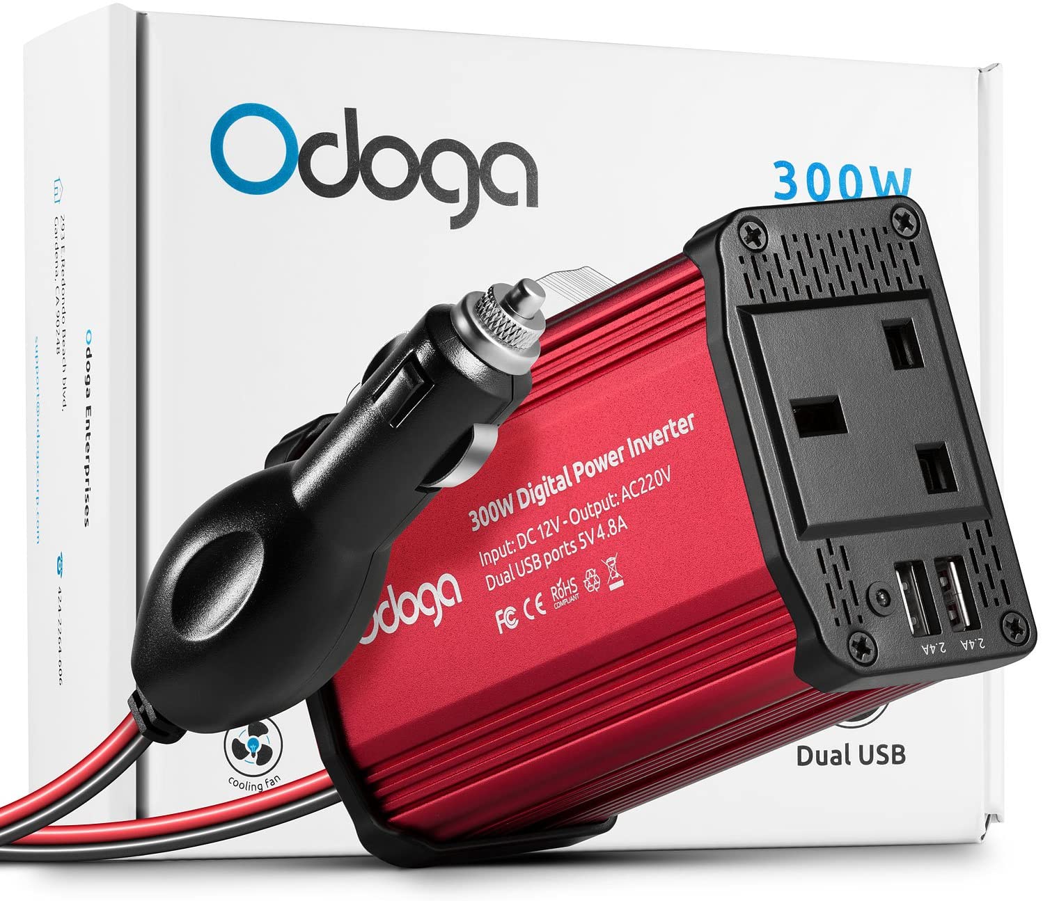 Odoga 300W Car Power Inverter 12V to 240V / 230V Converter, USB-A and USB-C 3A Charging Ports, Charge Your Laptop, iPad