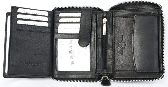 Men's Large Metal Zip-Around Black Leather Wallet - Image 4