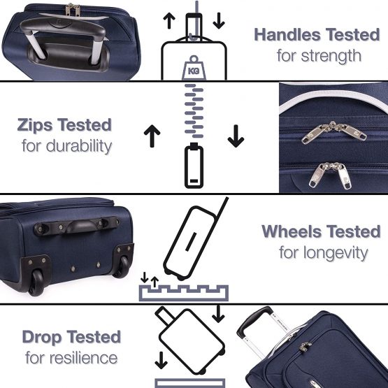 Pierre Cardin Cion Soft Sided Luggage with Stress Tested Durable Wheels | Telescopic Drag Handle Suitcase with Packing Straps CL610M (Carry On, Navy & Grey) - Image 4