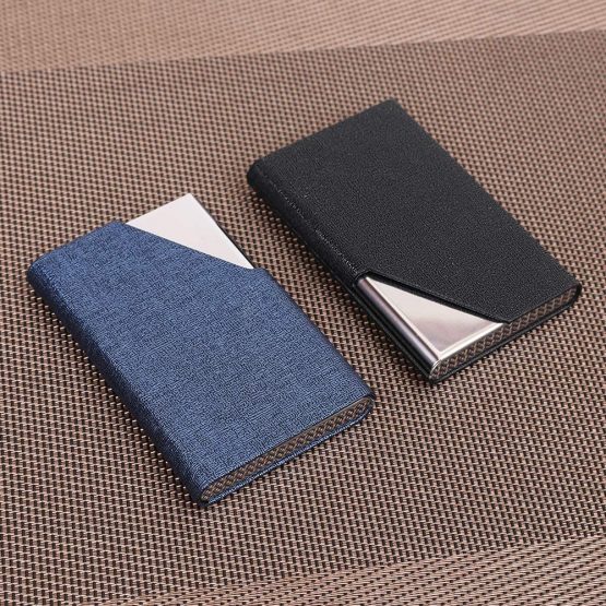 homEdge Business Card Holder, Slim Professional 2 Packs PU Leather+Stainless Steel Business Card Case for Traveling and Business-Black and Blue - Image 4