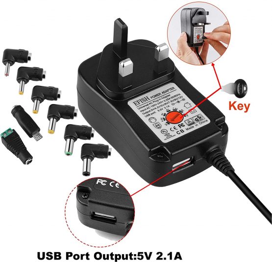 EFISH International Power Adapters Multifunctional Portable Power Transformers (Included USB),AC Supply Adapter 100-240V to DC 3V/4.5V/5V/6V/7.5V/9V/12V-MAX 2A (2000mA)+8 Different Plugs - Image 2