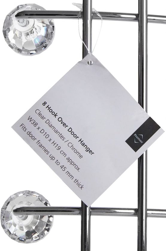 Premier Housewares 509868 8 Hook Over Door Hanger with Diamantes - Chrome - Image 2