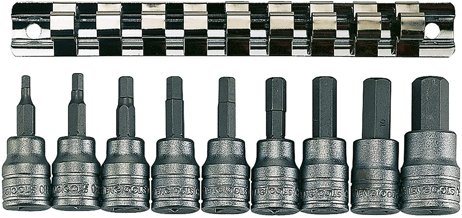 Teng M3812 10 Piece Clip Rail Hex Key Socket Set Metric- 3/8in Square Drive, Silber, Variety Pack
