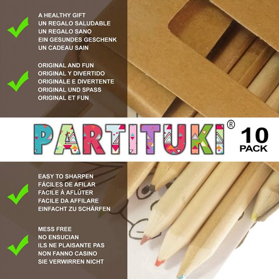 Partituki 10 Coloring Packs. Each with 6 colored pencils, 1 Notebook with Drawings and 1 Sharpener. Ideal as Birthday Party Gift - Image 3