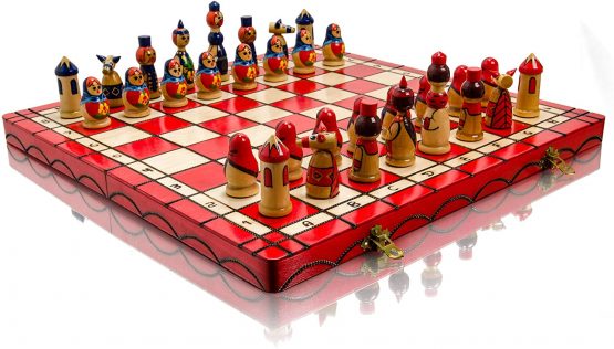Lovely MATRYOSHKA - 42 cm / 16.5 in Wooden Hand Painted Decorative Chess Set (RED)