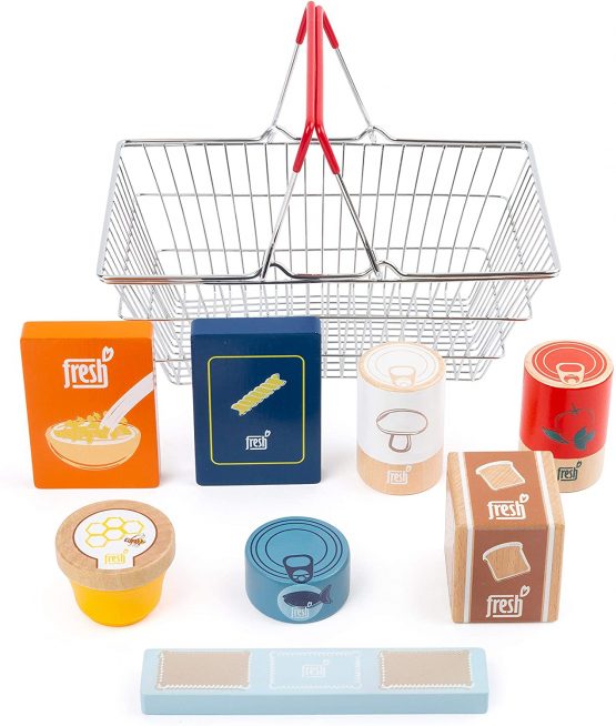 Small Foot 11443 Groceries Shopping Basket Fresh Made of Wood, Set as Accessory for Children's Kitchens and Play Stores Toys, Multicolored - Image 2