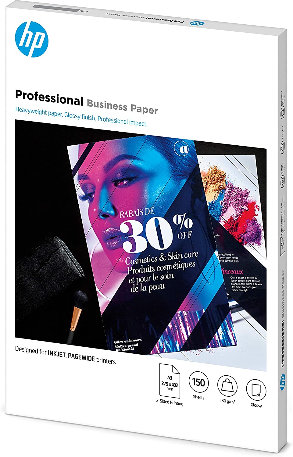 HP 7MV84A Inkjet Professional Glossy Business Paper, A3, 180 gsm, 150 Sheets, White, A3 (150 Sheets) - Image 2