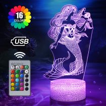 Mermaid Night Light for Kids, 16 Colours Changing 3D Optical Illusion Lamp with Remote, Mermaid Toy for Girls, Christmas Birthday Gifts for Girls and Women